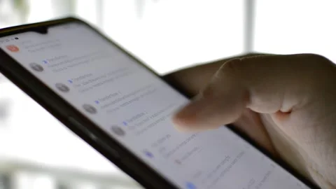 Phone e mail for work. businessman scroll google e mail app. Stock-Footage 242993860