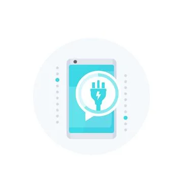 Phone with electric plug, notification on screen, vector icon Stock Illustration