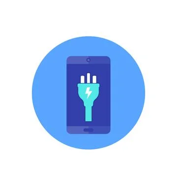 Phone with electric plug on screen, vector icon Stock Illustration