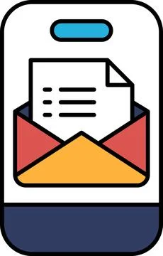 A phone with an envelope on it with a piece of paper inside Stock Illustration