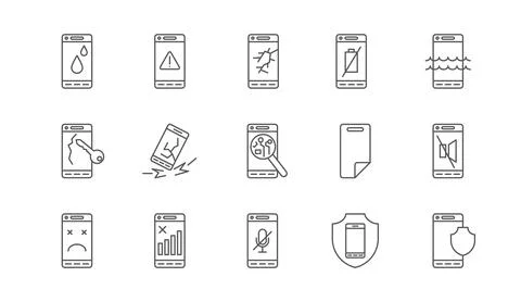Phone error symbols. Smartphone security. Problem with mobile accessories Stock Illustration