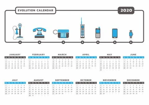 Phone evolution calendar 2020 Stock Illustration