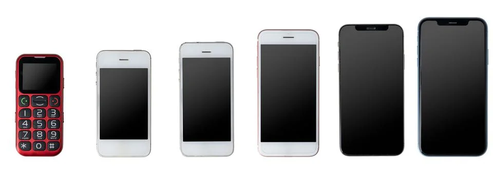 Phone evolution from cellphone to newest generation smartphone. 스톡 사진