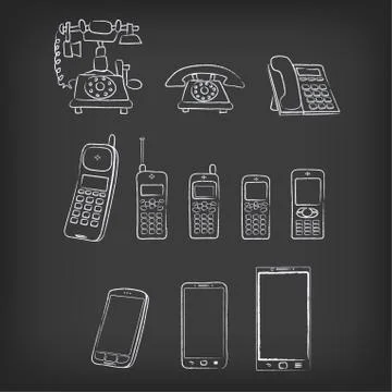 Phone evolution hand-drawn illustration Stock Illustration