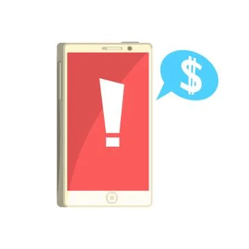 Phone with exclamation sign on red screen and speech bubble with dollar sign Illustrazione stock