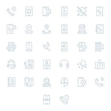 Phone Exclusive Vector Set featuring 32 Thin Line Editable 64x64 Icons Stock Illustration