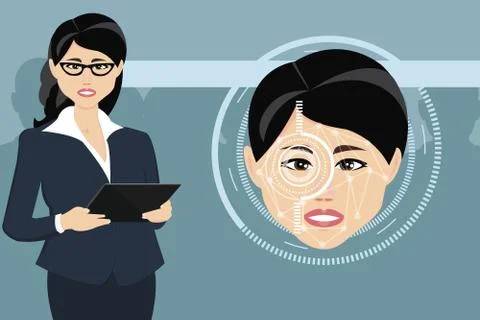 Phone with face recognition system is a Concept of modern technologies. Stock Illustration