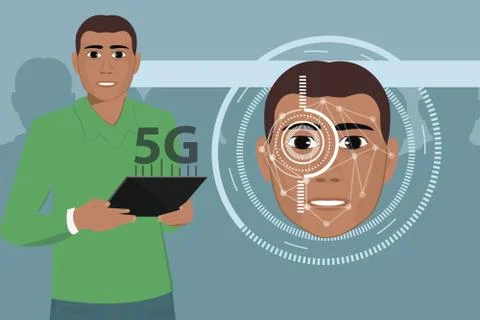 Phone with face recognition system is a Concept of modern technologies. Stock Illustration