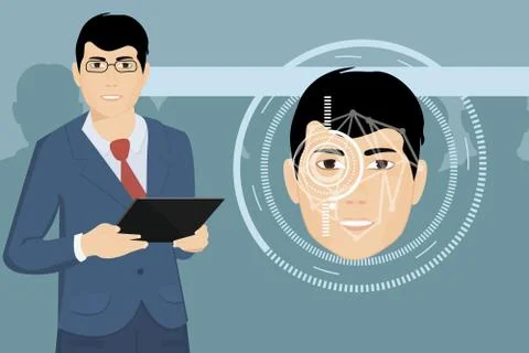 Phone with face recognition system is a Concept of modern technologies Stock Illustration