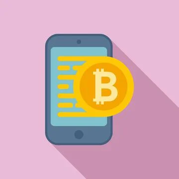Phone finance icon flat vector. Crypto bitcoin 스톡 일러스트