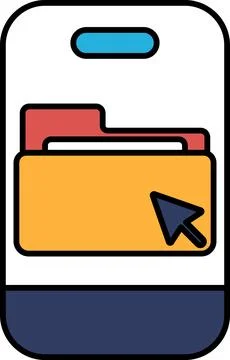 A phone with a folder on it and a mouse cursor on it Stock Illustration