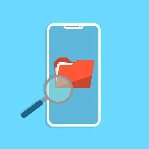 Phone with folder search and data synchronisation. Touchscreen device with Stock Illustration