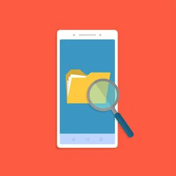 Phone with folder search and data synchronisation. Touchscreen device with Illustrazione stock