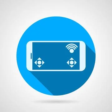 Phone game display flat vector icon Blue round vector icon with white silh... Stockfoto's