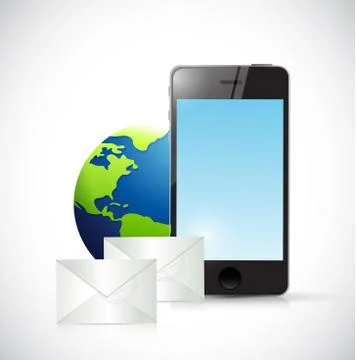 Phone globe and emails. illustration design Stock Illustration