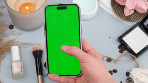 Phone green screen and cosmetics Stock Footage 280229142