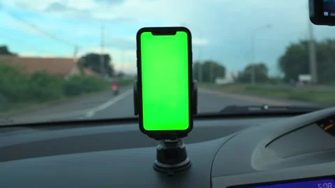 Phone green screen on car Stock Footage 252819146