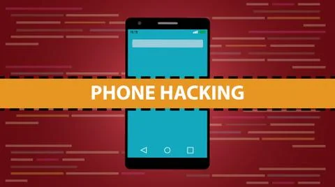 Phone hacking concept with smartphone and programming hack script code as bac Stock Illustration