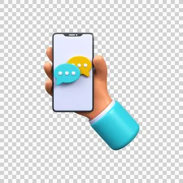 Phone in hand with chat. Speech bubble, text message, social media comment Stock Illustration