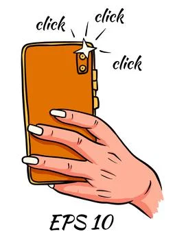 Phone in hand. Click. Vector illustration. Stock Illustration