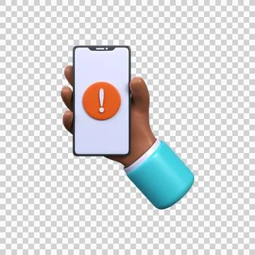 Phone in hand with an exclamation point. Error or spam notification on phone. Stock Illustration