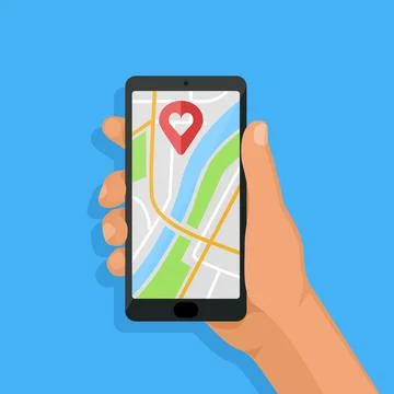 Phone in hand, map on phone screen Stock Illustration