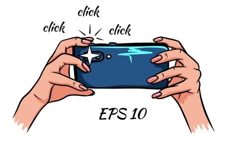 Phone in hand. The photo. Click. Vector illustration. Stock Illustration