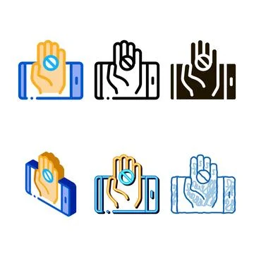 Phone hand pill icon vector outline set Ilustração Stock
