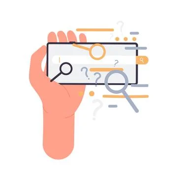 Phone in hand with search engine Stock Illustration