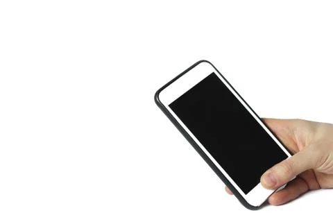 Phone in hand on a white background Stock Photos