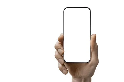 A phone in a hand on a white background Photos