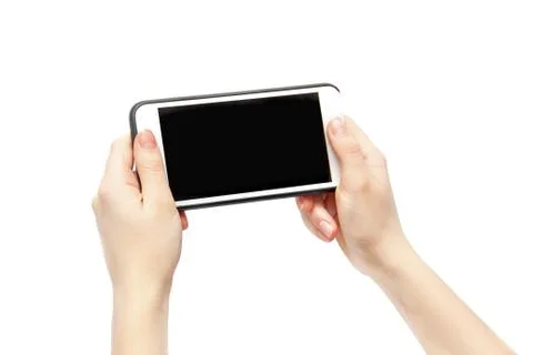 Phone in hands on a white background Stock Photos