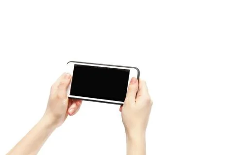 Phone in hands on a white background Stock Photos