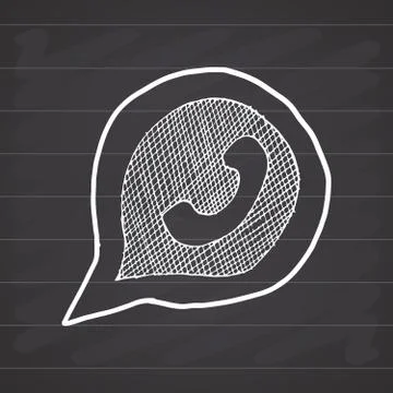 Phone handset in speech bubble hand drawn icon, vector illustration on chalkb Illustrazione stock