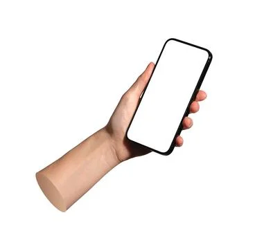 Phone held upright with empty screen. Useful mockup for mobile layout testing Stock Photos