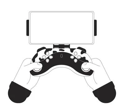 Phone holder for game controller cartoon human hands outline illustration Illustrazione stock