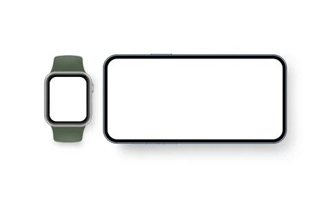 Phone With Horizontal Screen and Smart Watch Mockup Stock Illustration