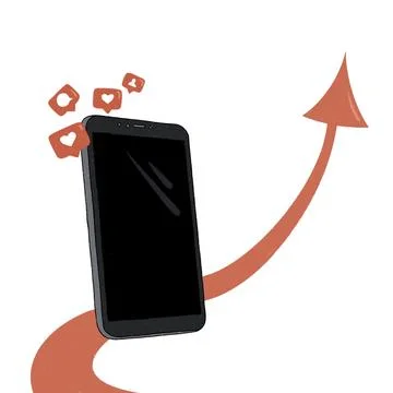 Phone icon with arrow and likes, subscript icons Stock Illustration