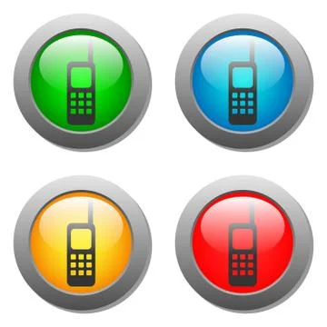 Phone icon glass button set Stock Illustration