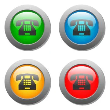 Phone icon glass button set Stock Illustration