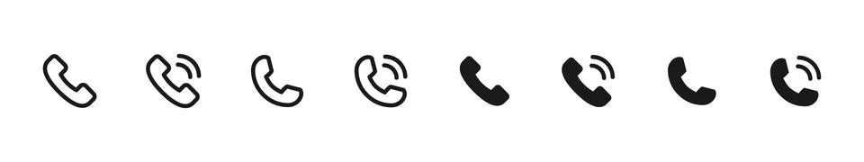 Phone icon. Handset variations with ringing signals for calls and communica.. Stock Illustration