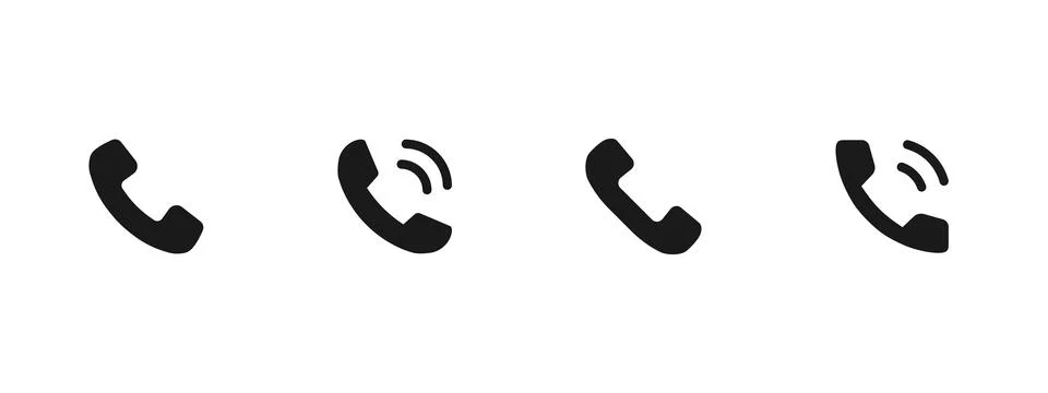 Phone icon. Solid handset silhouettes with ringing marks for call and commu.. Stock Illustration