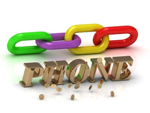 PHONE- inscription of bright letters and color chain on white background Stock Illustration