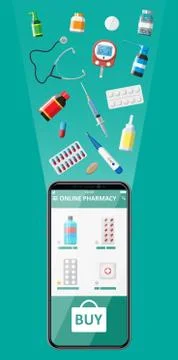 Phone with internet pharmacy app Stock Illustration