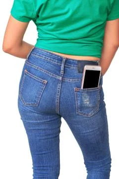 Phone in jeans bag Stock Photos