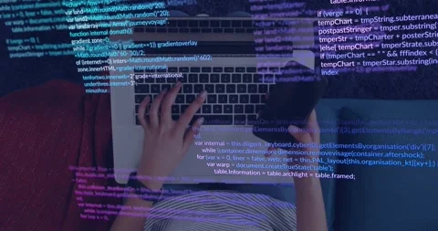 Phone lifting causing dev switching typing and checking phone while code overlay Video stock 331701128