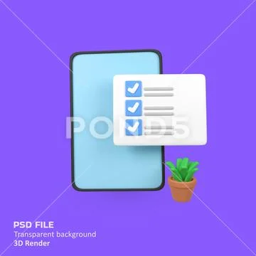 Phone with List app and plant isolated 3d render icon illustration PSD Template