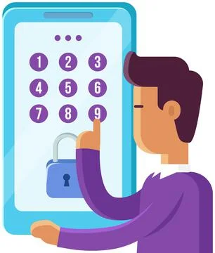 Phone locked notification button, password field. Gadget security with padlock Stock Illustration
