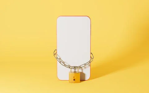 The phone is locked with yellow background, 3d rendering. Stock Illustration