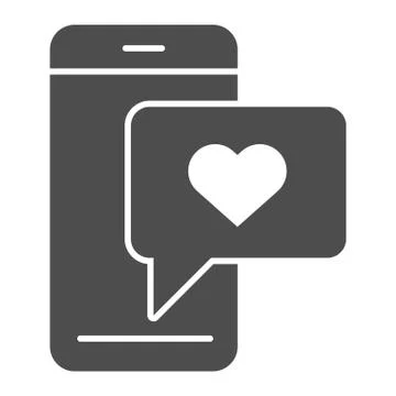 Phone with love message solid icon. Romantic sms vector illustration isolated on Stock Illustration